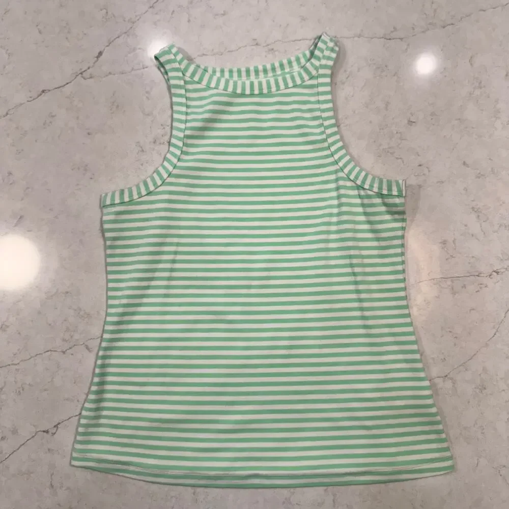 Maeve Cotton Tank Top Green & White Striped Women's XL French Coastal Spring - Picture 8 of 12